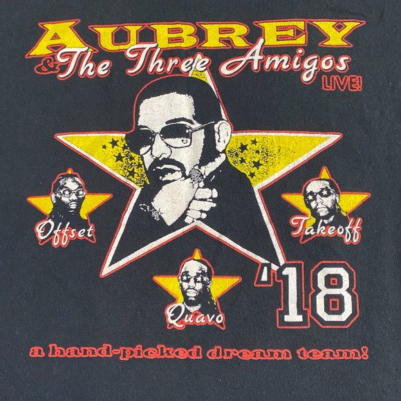Aubrey Three Amigos Concert 2018 T-shirt L Black Offset Quavo Takeoff - Picture 2 of 6